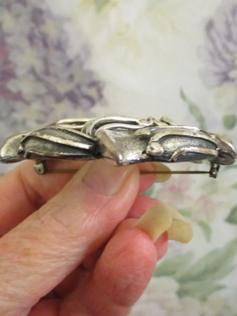 Large TORTOLANI Swirl Statement Brooch: Sterling Silver Over Pewter ~ Vintage
